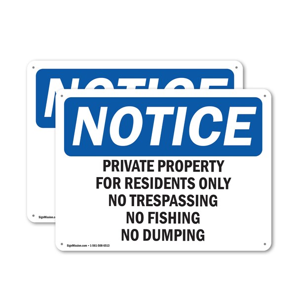 Signmission Private Property For Residents Only No Trespassing OSHA Notice Sign, Plastic, 10in W x 7in L, 2PK OS-2PACK-NS-P-710-L-17832 - main